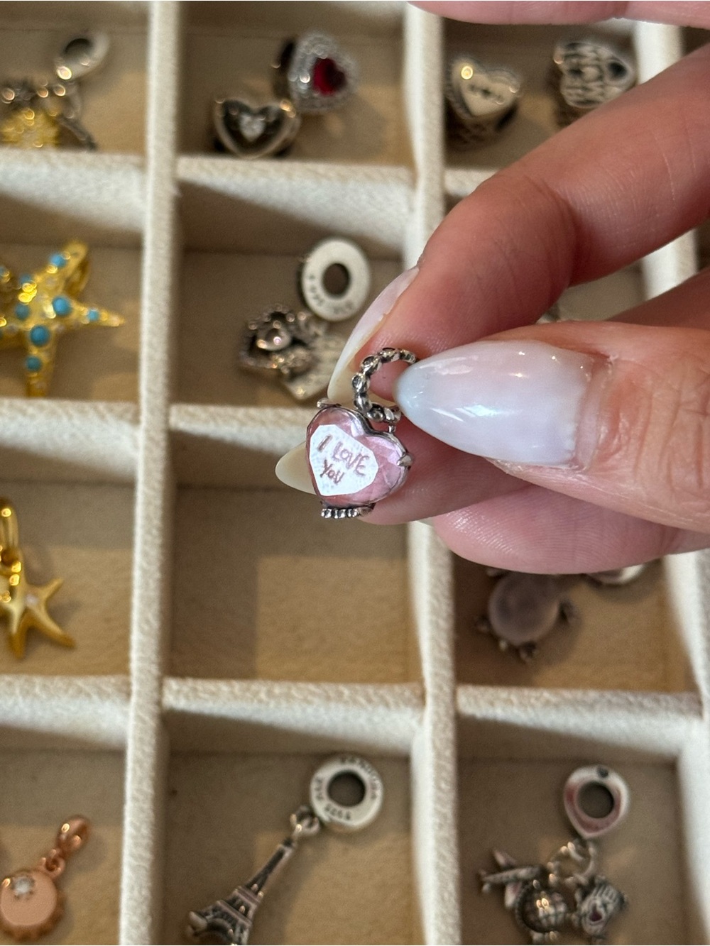 Pandora I love you pink gem heart charm